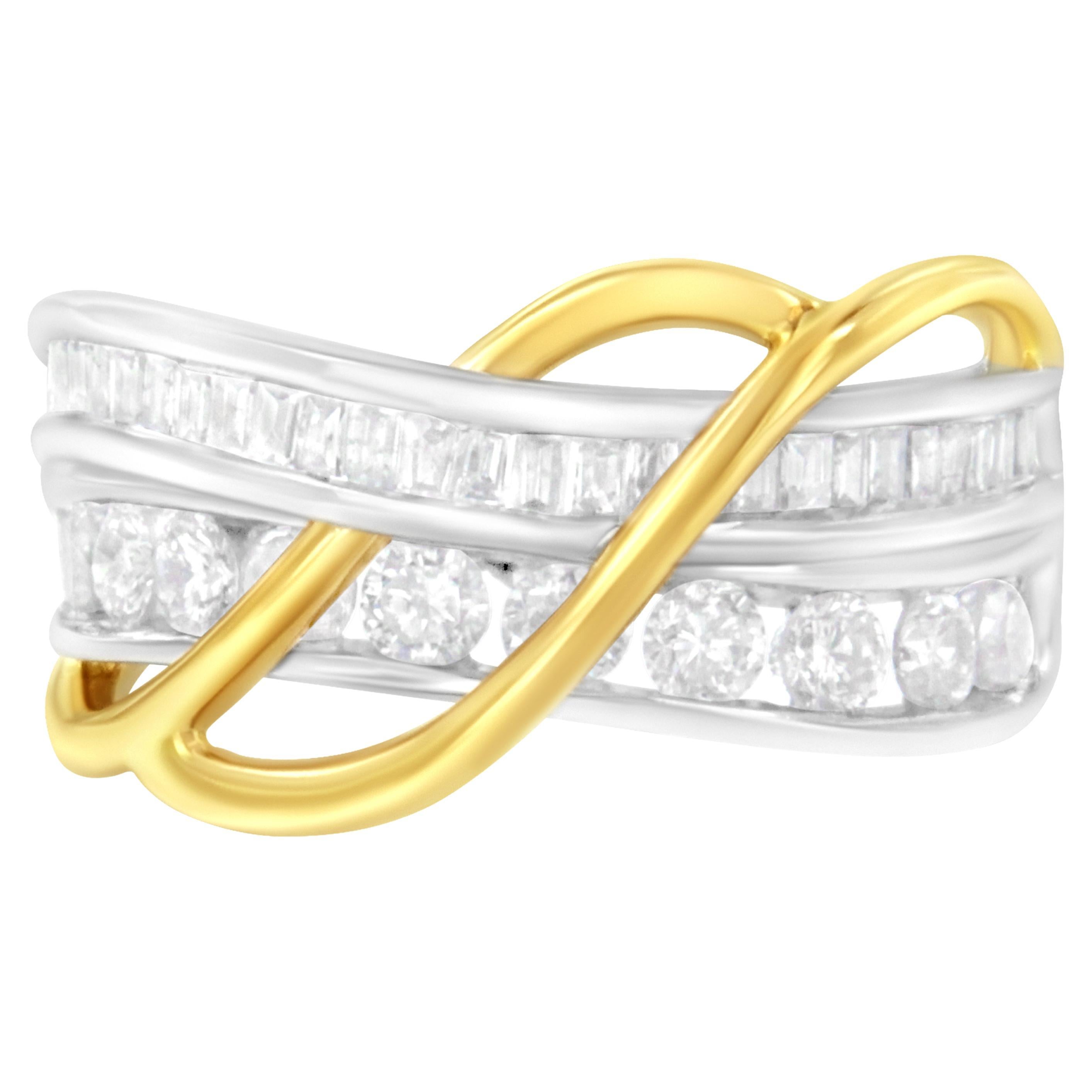 For Sale:  10K White and Yellow Gold 1 1/10 Carat Channel-Set Diamond Bypass Band Ring