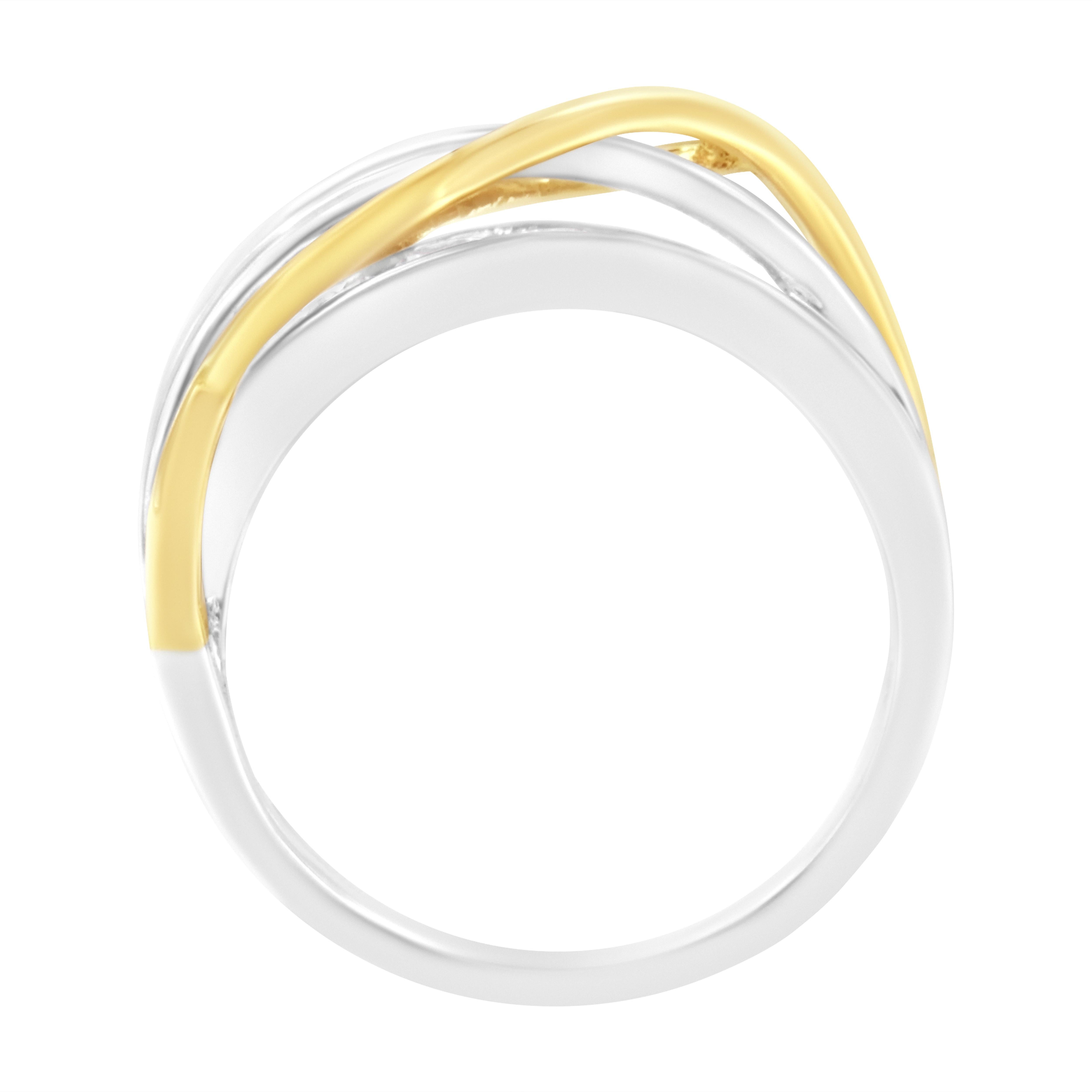 Round Cut 10K White and Yellow Gold 1 1/10 cttw Channel-Set Diamond Bypass Band Ring For Sale
