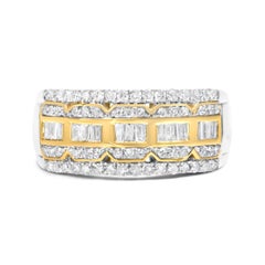 10K White and Yellow Gold 1.00 Cttw Diamond Art Deco Multi-Row Ring Band