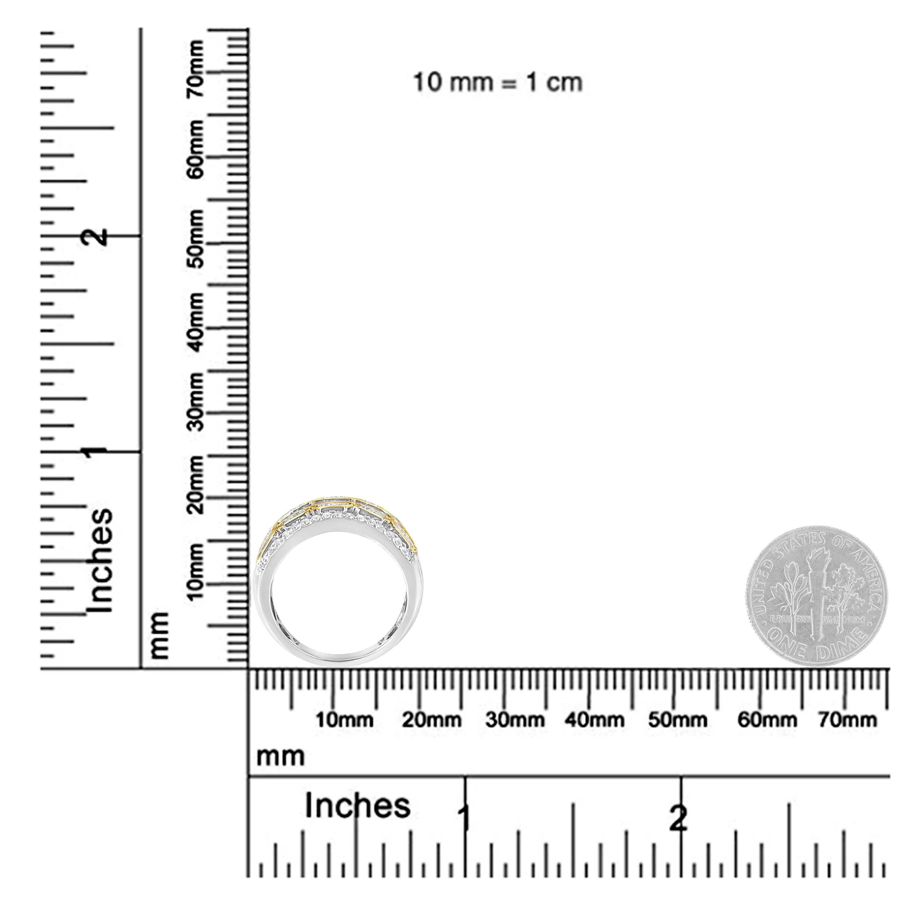 10K Weiß- und Gelbgold 1,00 Karat Gesamtkaratgewicht Diamant Art Deco Mehrreihiger Ringring im Angebot 1