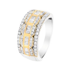 10K White and Yellow Gold 1.00 Cttw Diamond Art Deco Multi-Row Ring Band