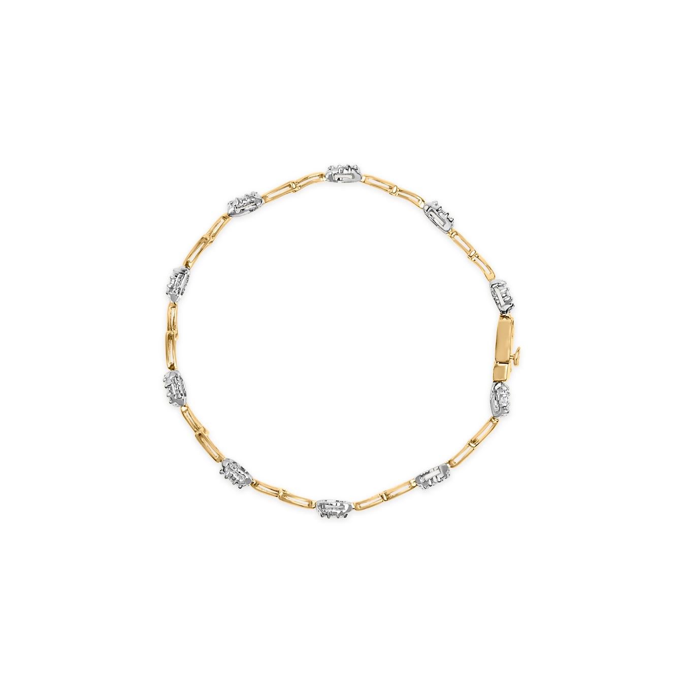 Moderne Bracelet à maillons en or blanc et jaune 10 carats avec diamants de 1,00 carat en vente