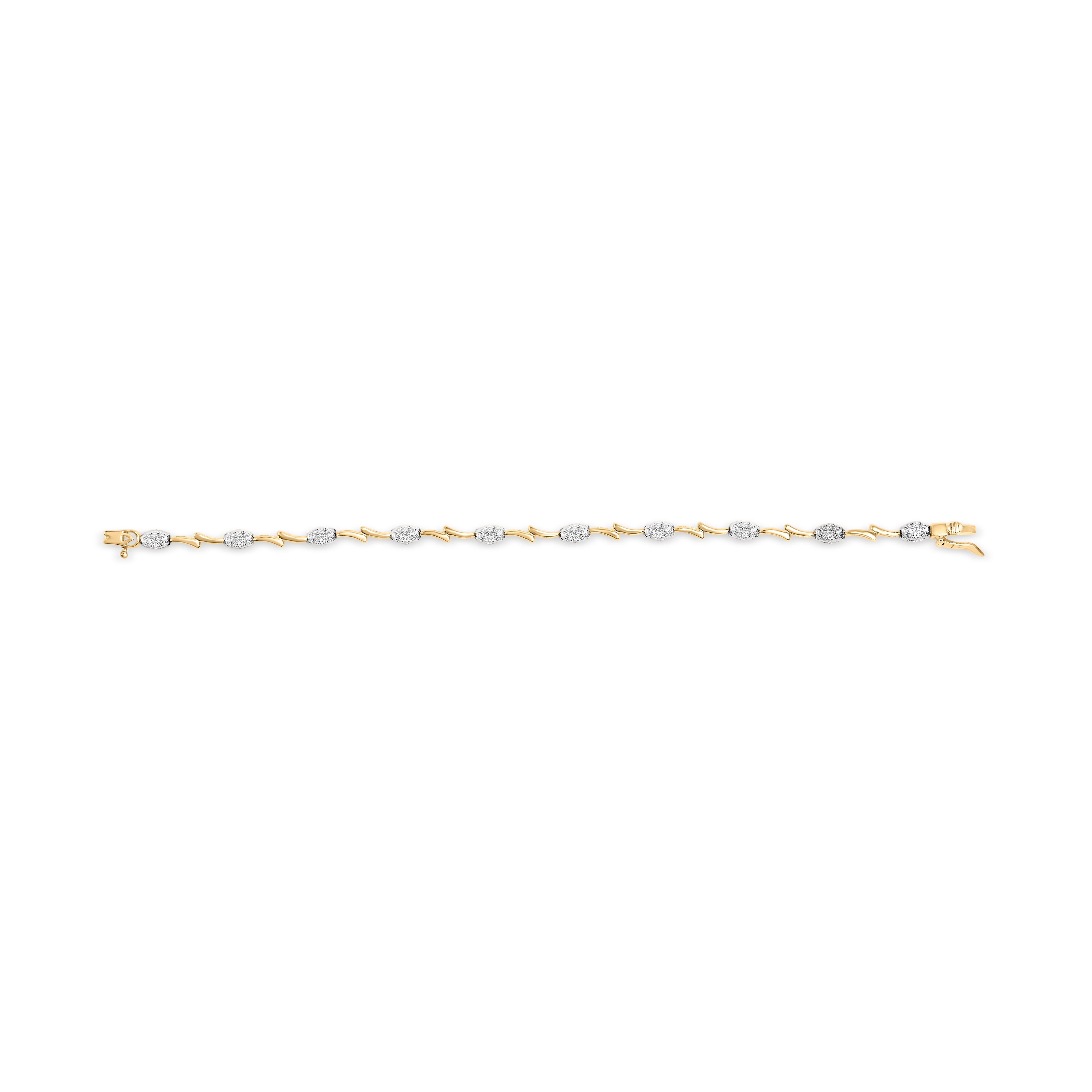 Taille ronde Bracelet à maillons en or blanc et jaune 10 carats avec diamants de 1,00 carat en vente