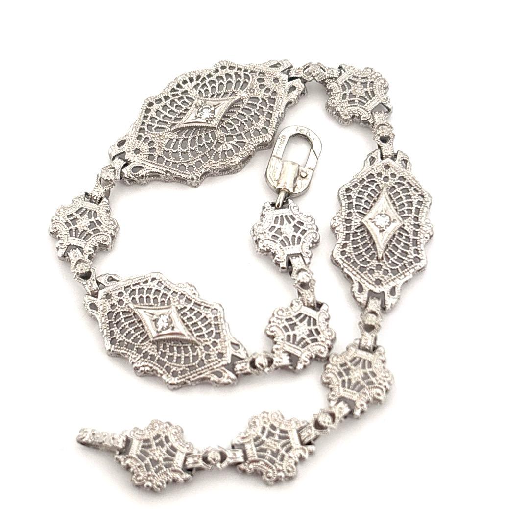 10K White Gold 0.15 Carat Diamond Filigree ESEMCO Bracelet In Excellent Condition For Sale In Sewickley, PA