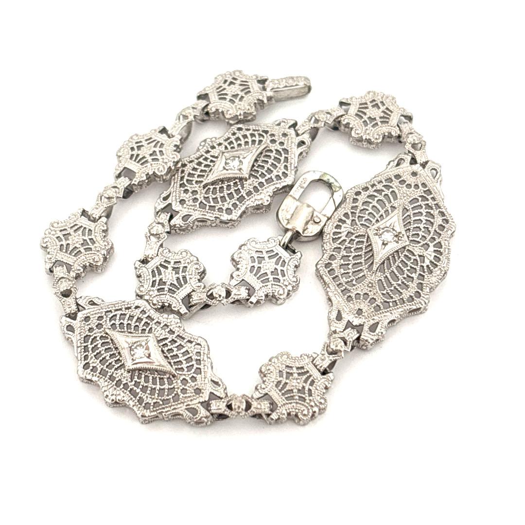 Women's 10K White Gold 0.15 Carat Diamond Filigree ESEMCO Bracelet For Sale