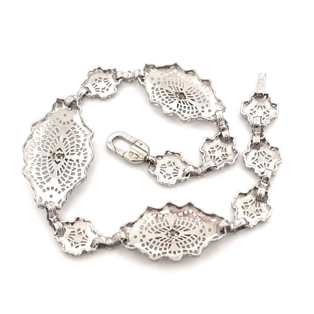 10K White Gold 0.15 Carat Diamond Filigree ESEMCO Bracelet For Sale 1