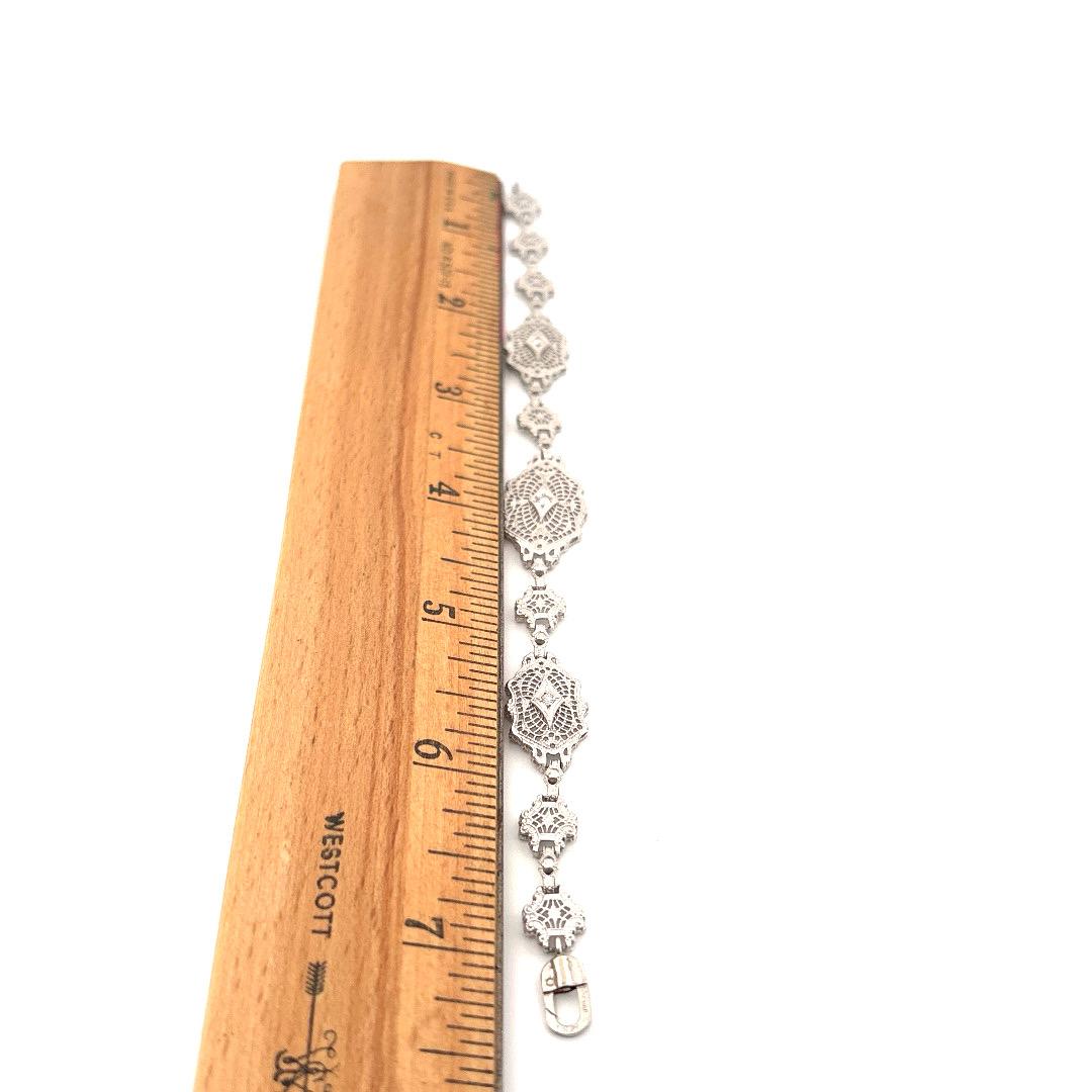 10K White Gold 0.15 Carat Diamond Filigree ESEMCO Bracelet For Sale 3