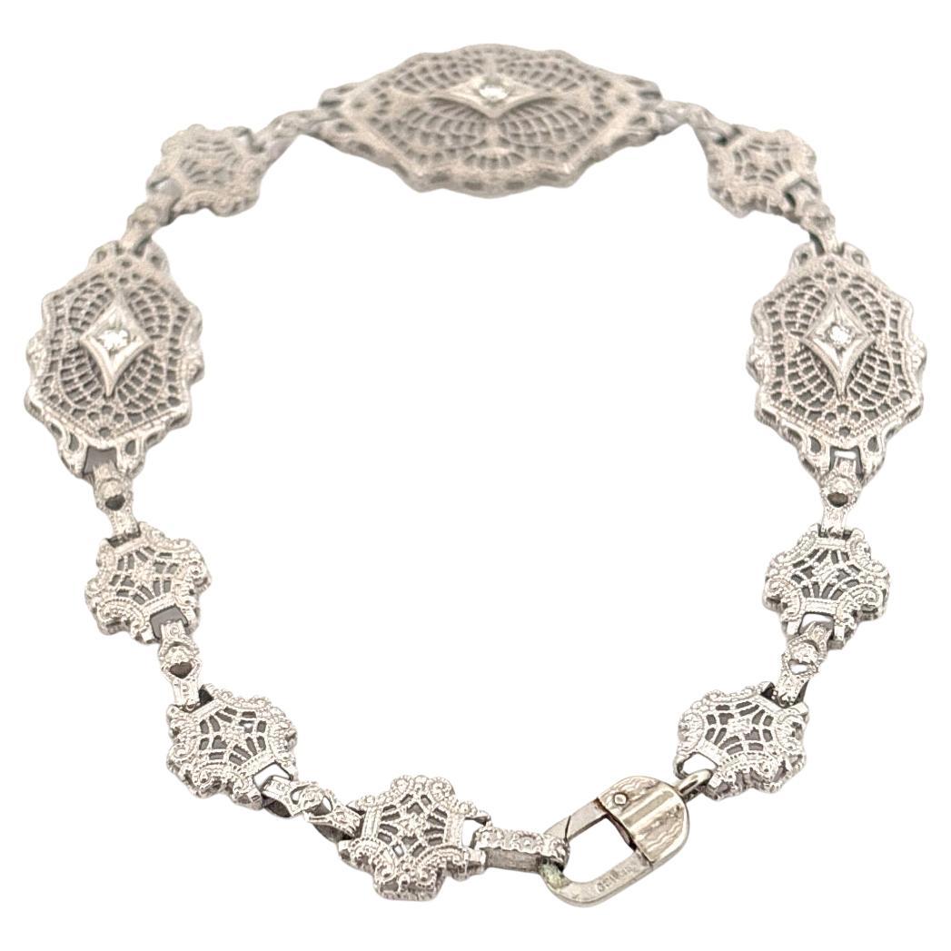 10K White Gold 0.15 Carat Diamond Filigree ESEMCO Bracelet For Sale