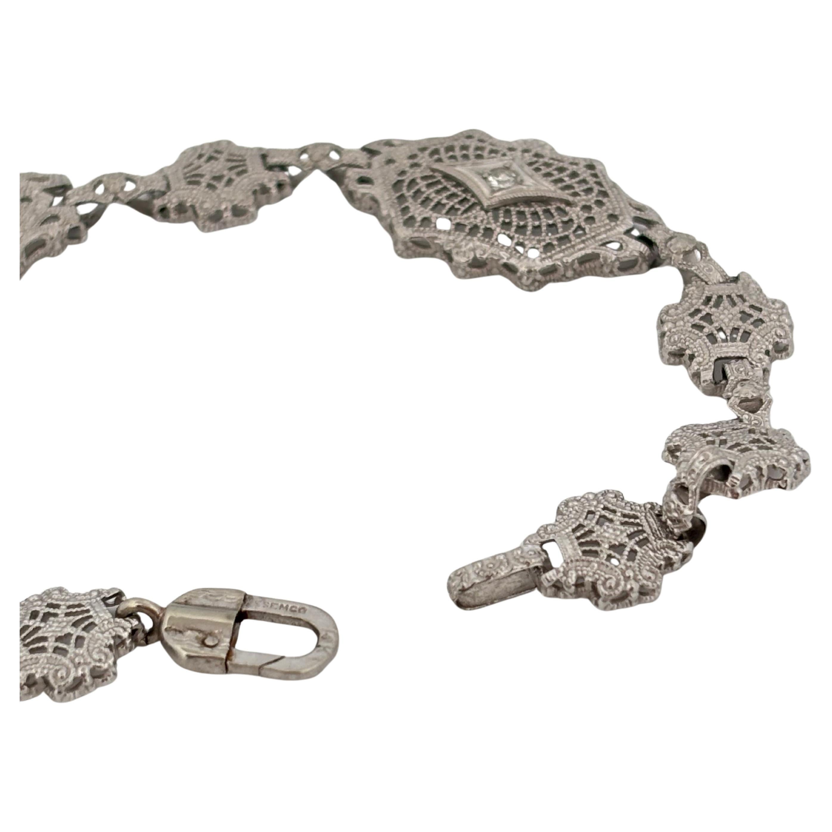 Esemco 10K White Gold 0.15 Carat Diamond Filigree Bracelet For Sale 1