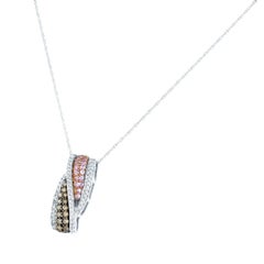 10 Karat White Gold 0.35 Carat Brown Diamond 0.18 Carat Pink Sapphire Pendant