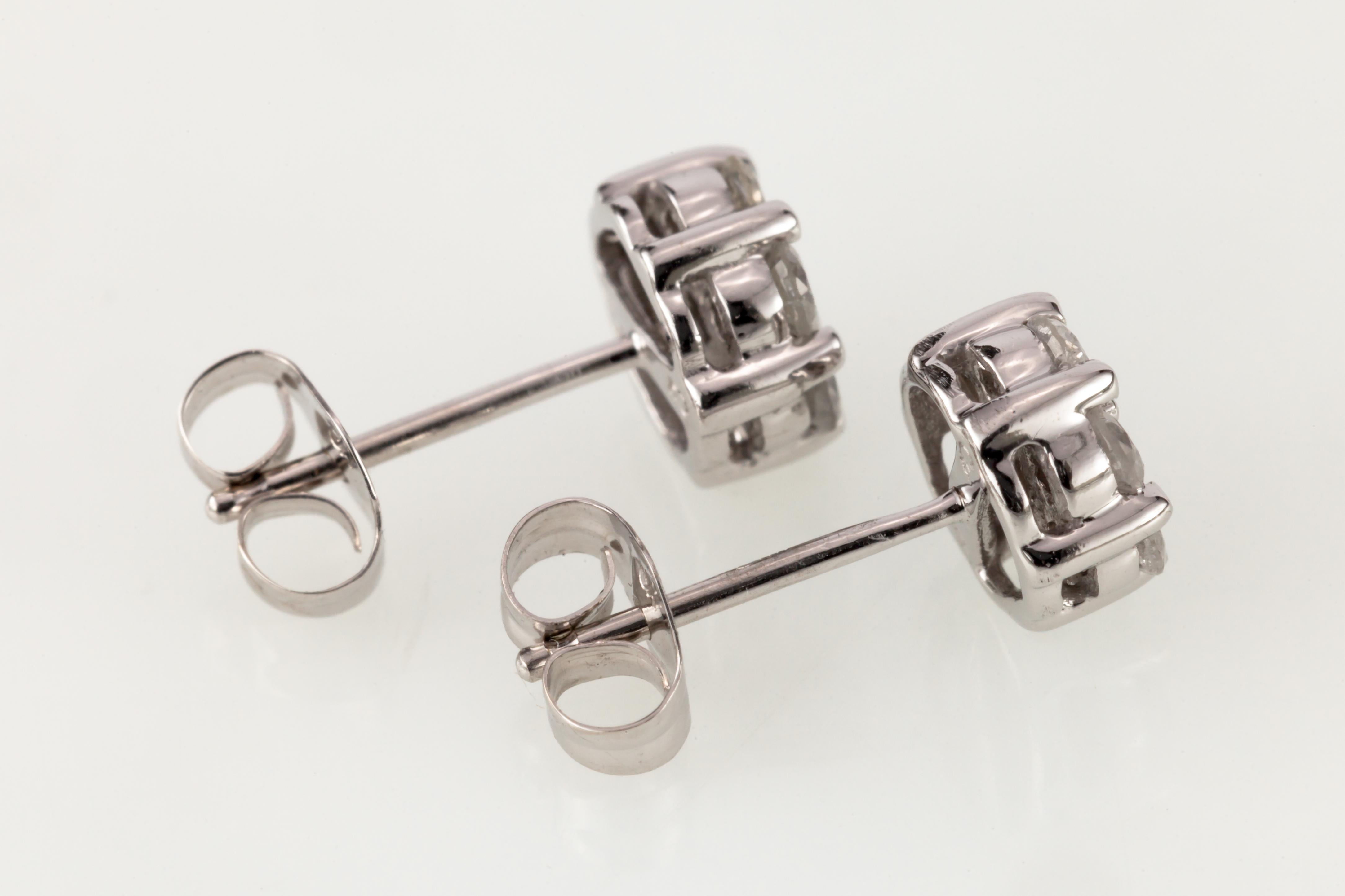 Modern 10K White Gold 0.56 Carat Diamond Floret Stud Earrings For Sale