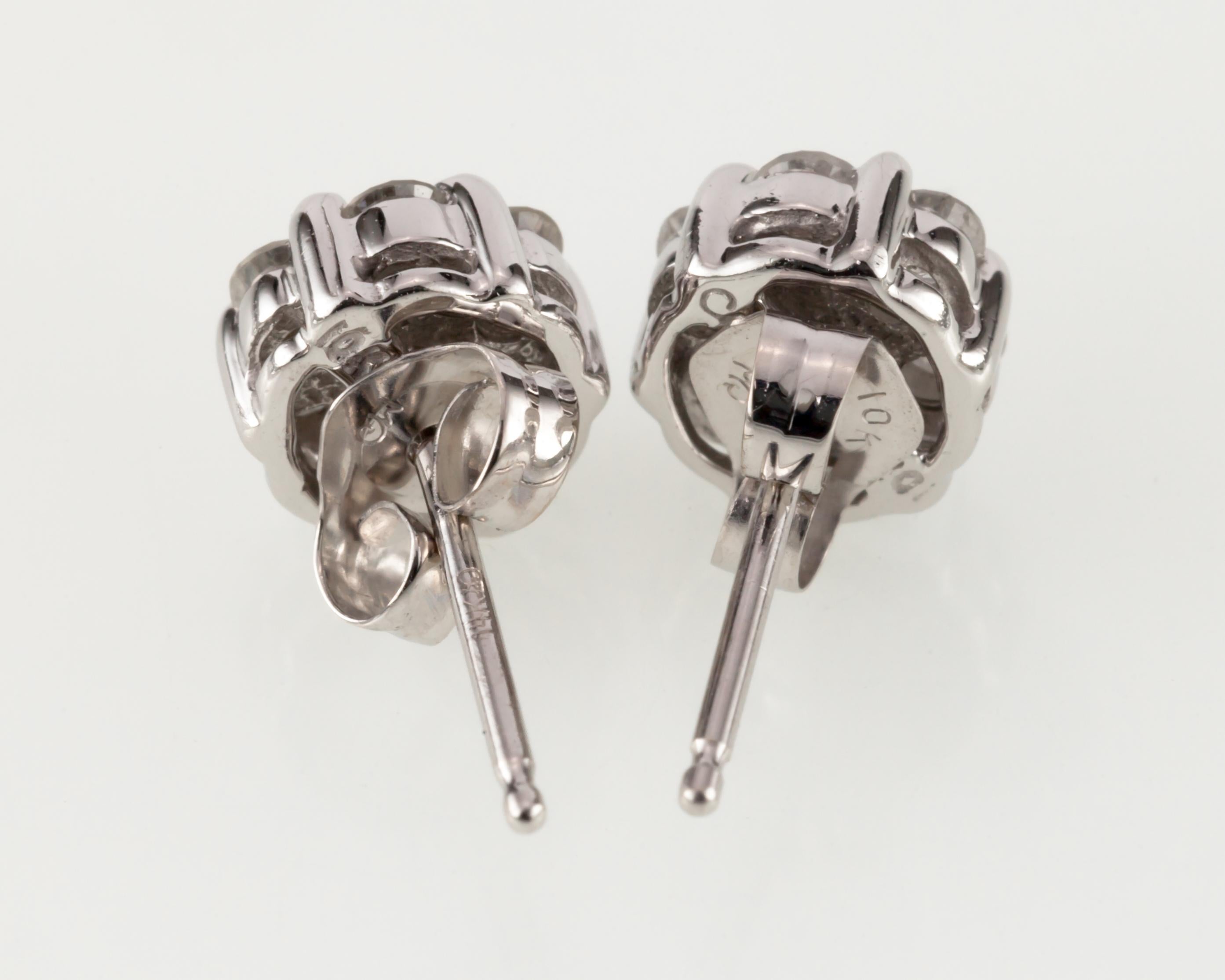 10K White Gold 0.56 Carat Diamond Floret Stud Earrings In Good Condition For Sale In Van Nuys, CA
