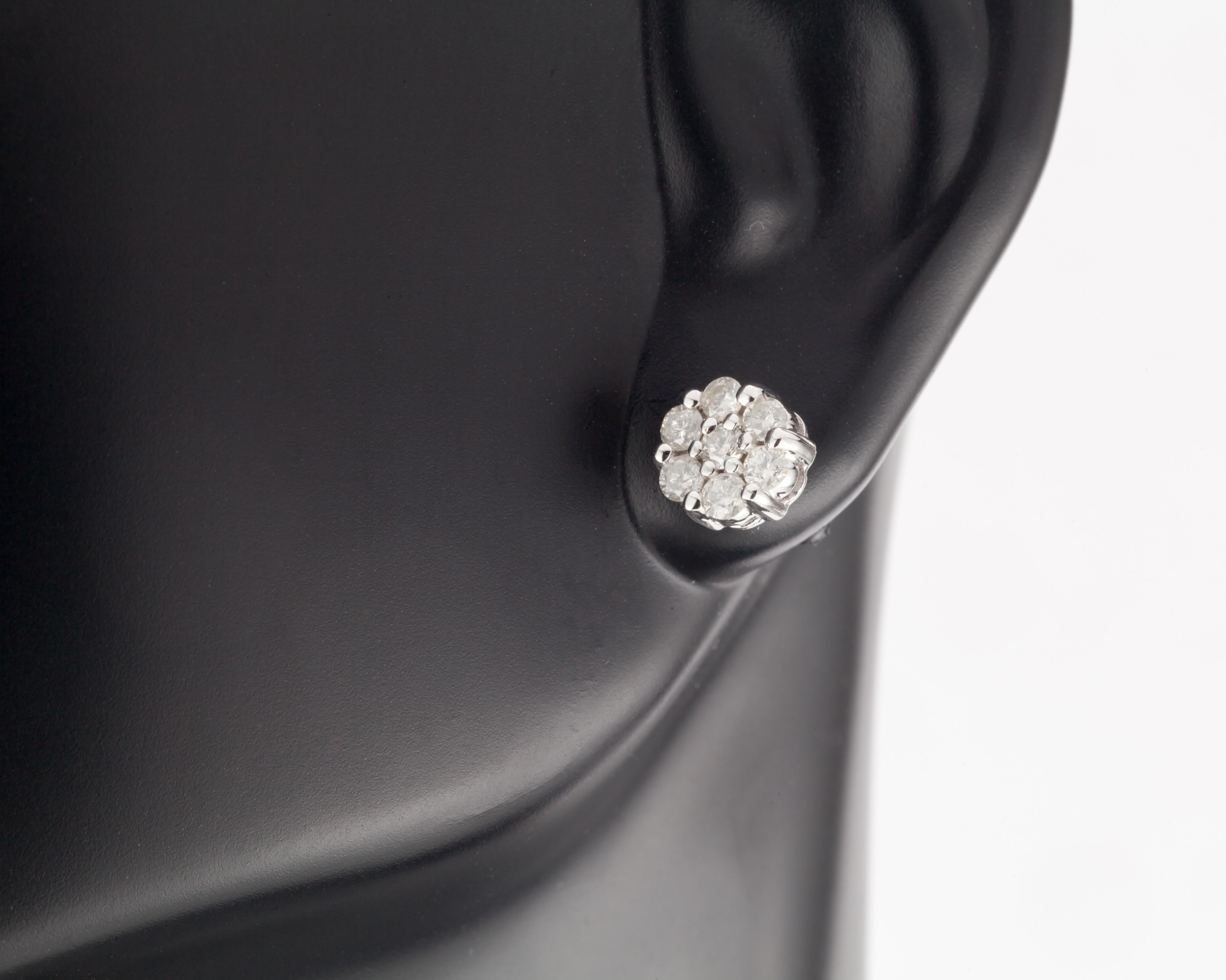 10K White Gold 0.56 Carat Diamond Floret Stud Earrings For Sale 1