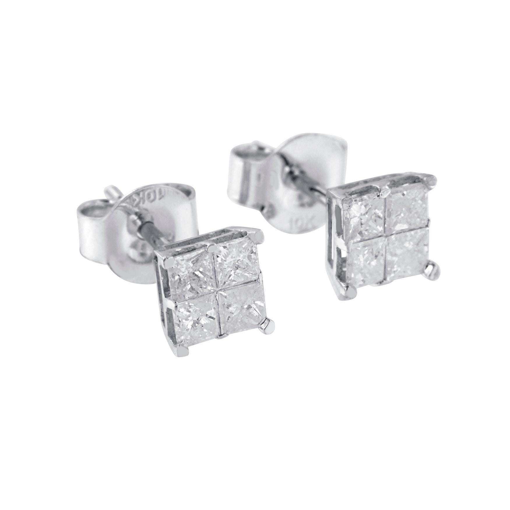Contemporary 10K White Gold 0.60 Carat Diamond Stud Earrings For Sale