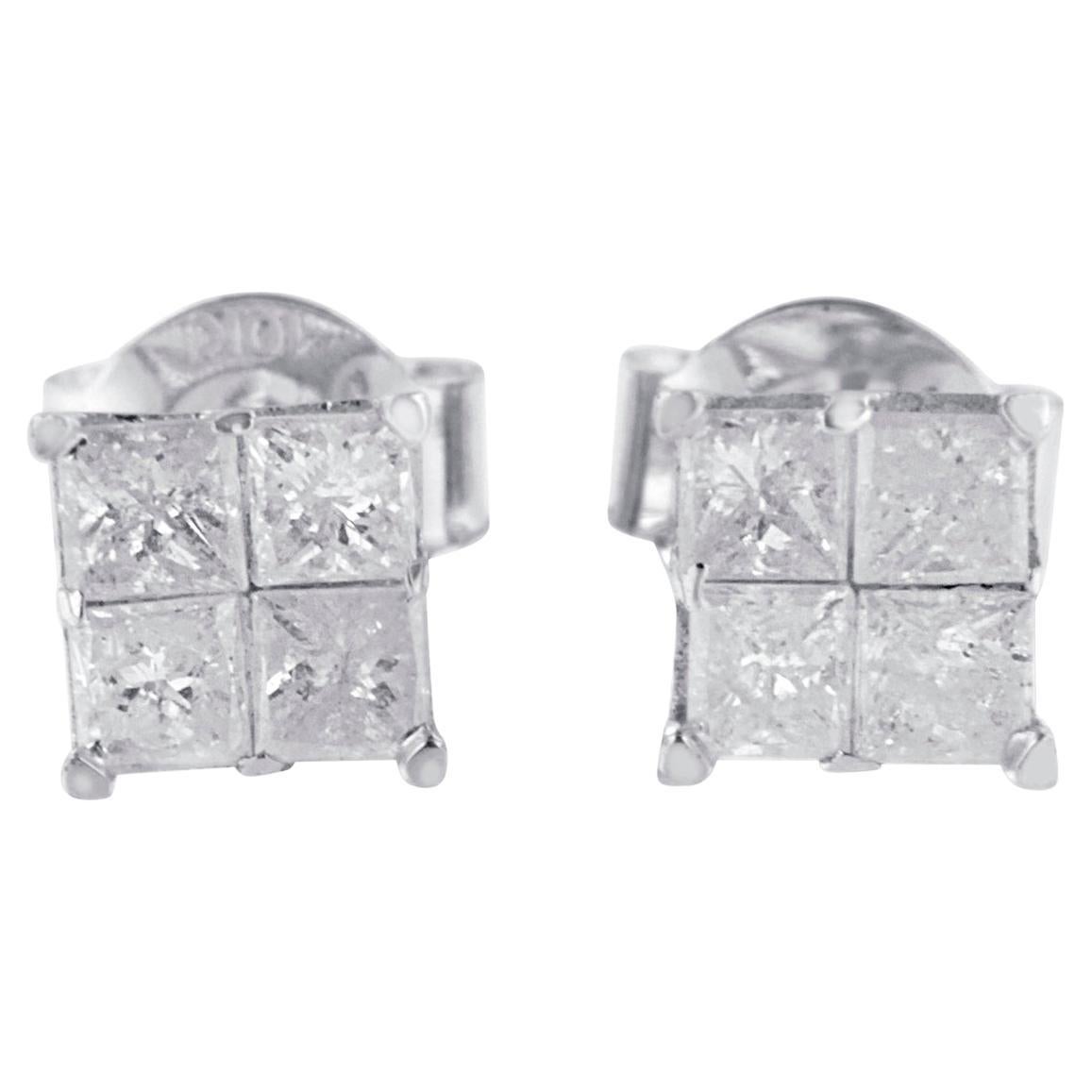 10K White Gold 0.60 Carat Diamond Stud Earrings For Sale