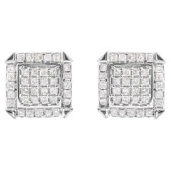 10K White Gold 1 1/10 Carat Princess Diamond Composite and Halo Stud Earrings