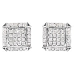 10K White Gold 1 1/10 Carat Princess Diamond Composite and Halo Stud Earrings