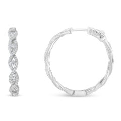 10K White Gold 1 1/2 Carat Diamond Twisted Hoop Earrings