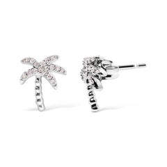 10 Karat Weißgold 1/10 Karat Diamant  Verkrustete Palmen-Ohrstecker
