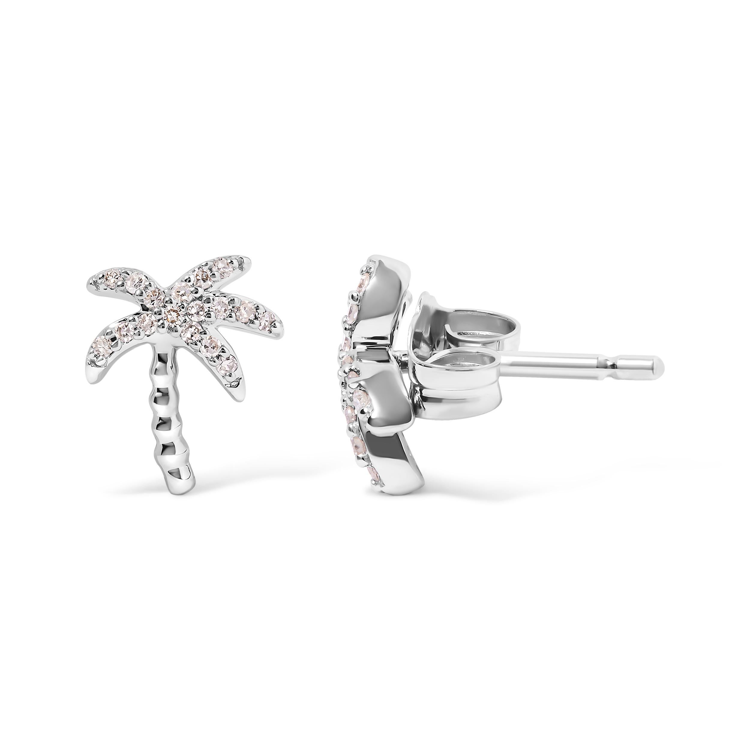 Moderne Or blanc 10 carats avec diamants de 1/10 carat  Boucles d'oreilles palmier incrusté en vente