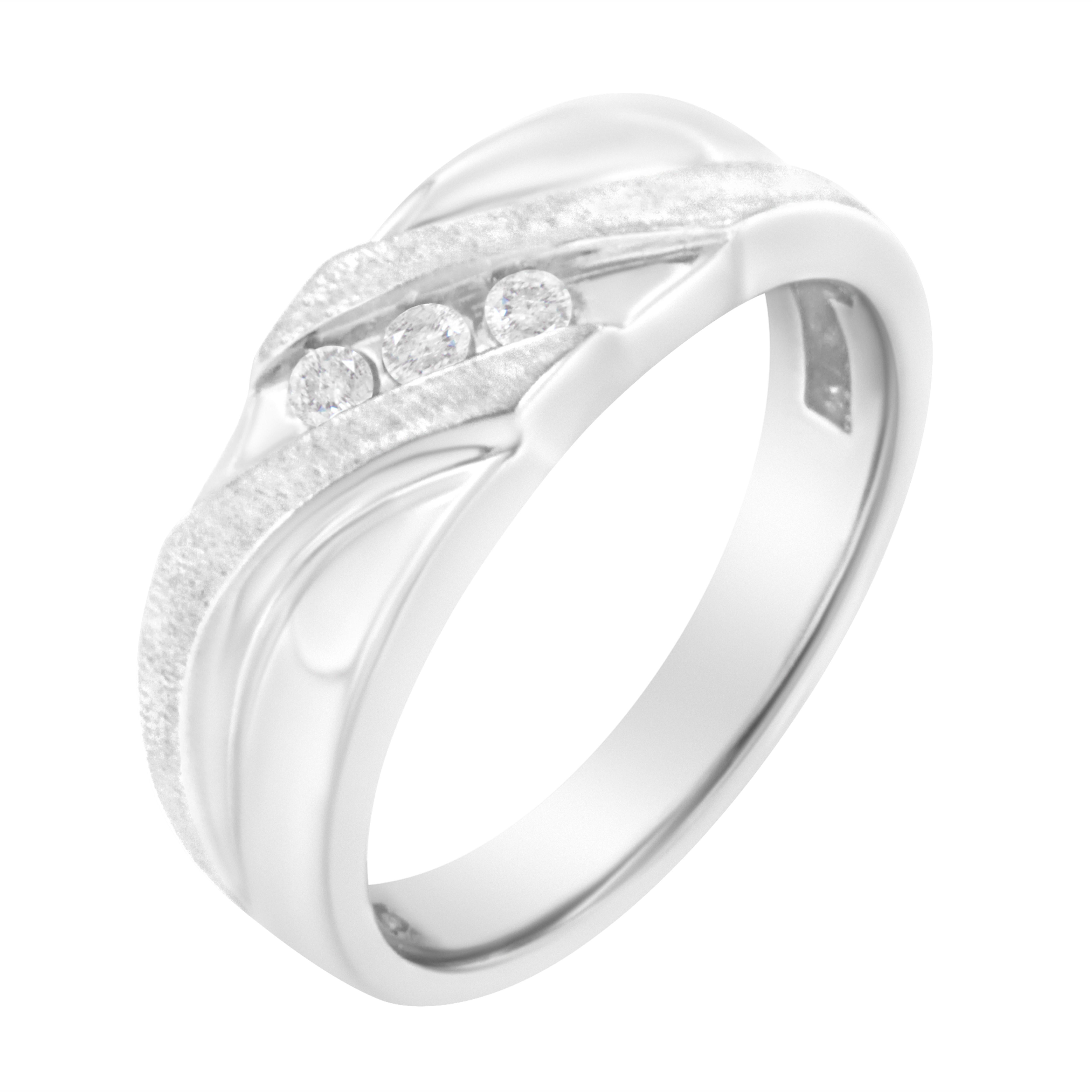 10K Weißgold 1/10 Karat Diamant Herren-Hochzeitsring mit drei Steinen und Diamanten () 6