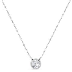10K White Gold 1/10 Carat Diamond Modern Bezel-Set Solitaire Pendant Necklace
