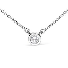 10K White Gold 1/10 Carat Diamond Modern Bezel-Set Solitaire Pendant Necklace