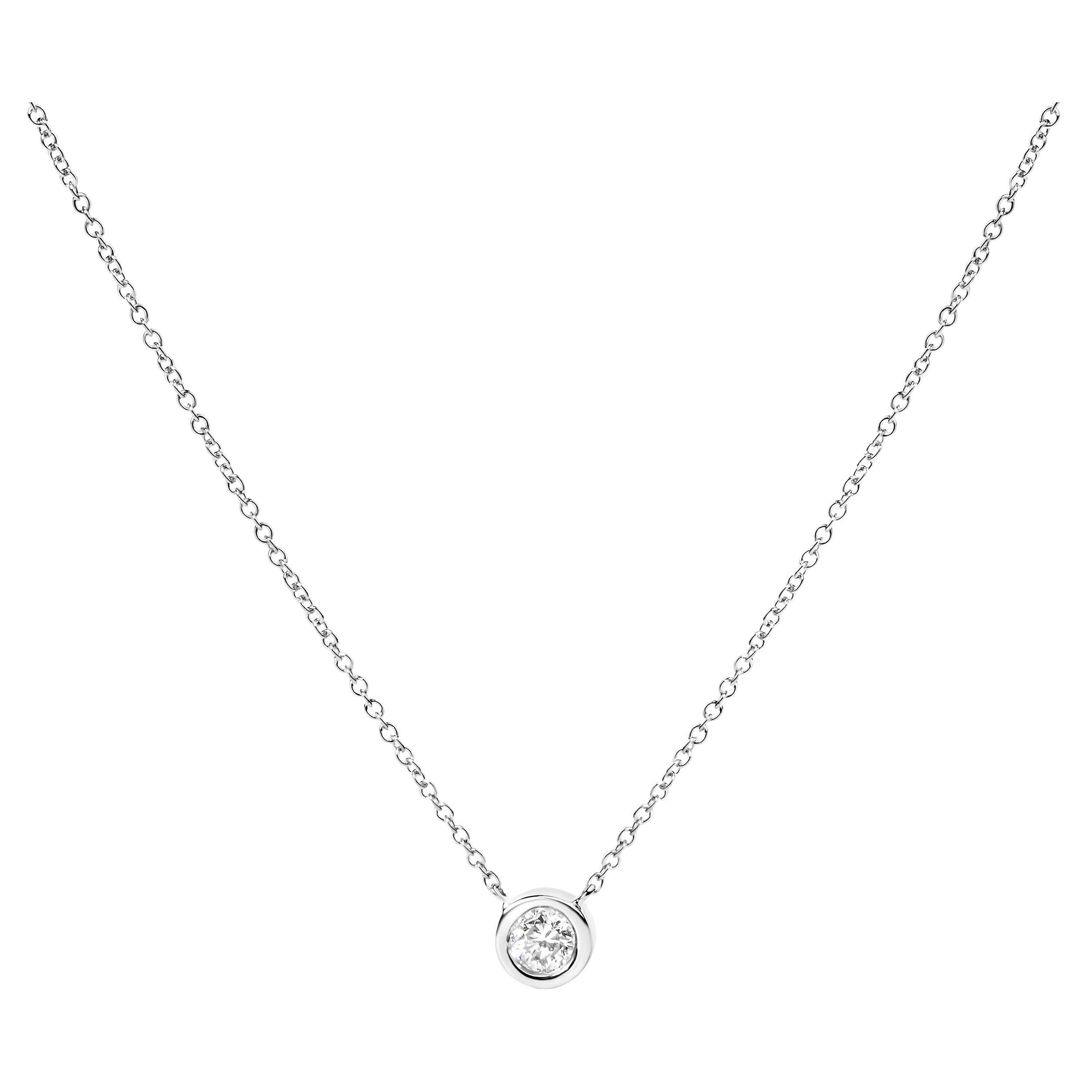 10K White Gold 1/10 Carat Diamond Modern Bezel-Set Solitaire Pendant Necklace