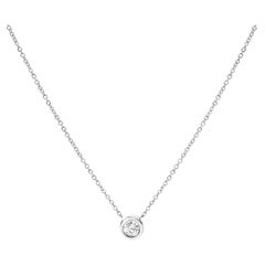 10K White Gold 1/10 Carat Diamond Modern Bezel-Set Solitaire Pendant Necklace
