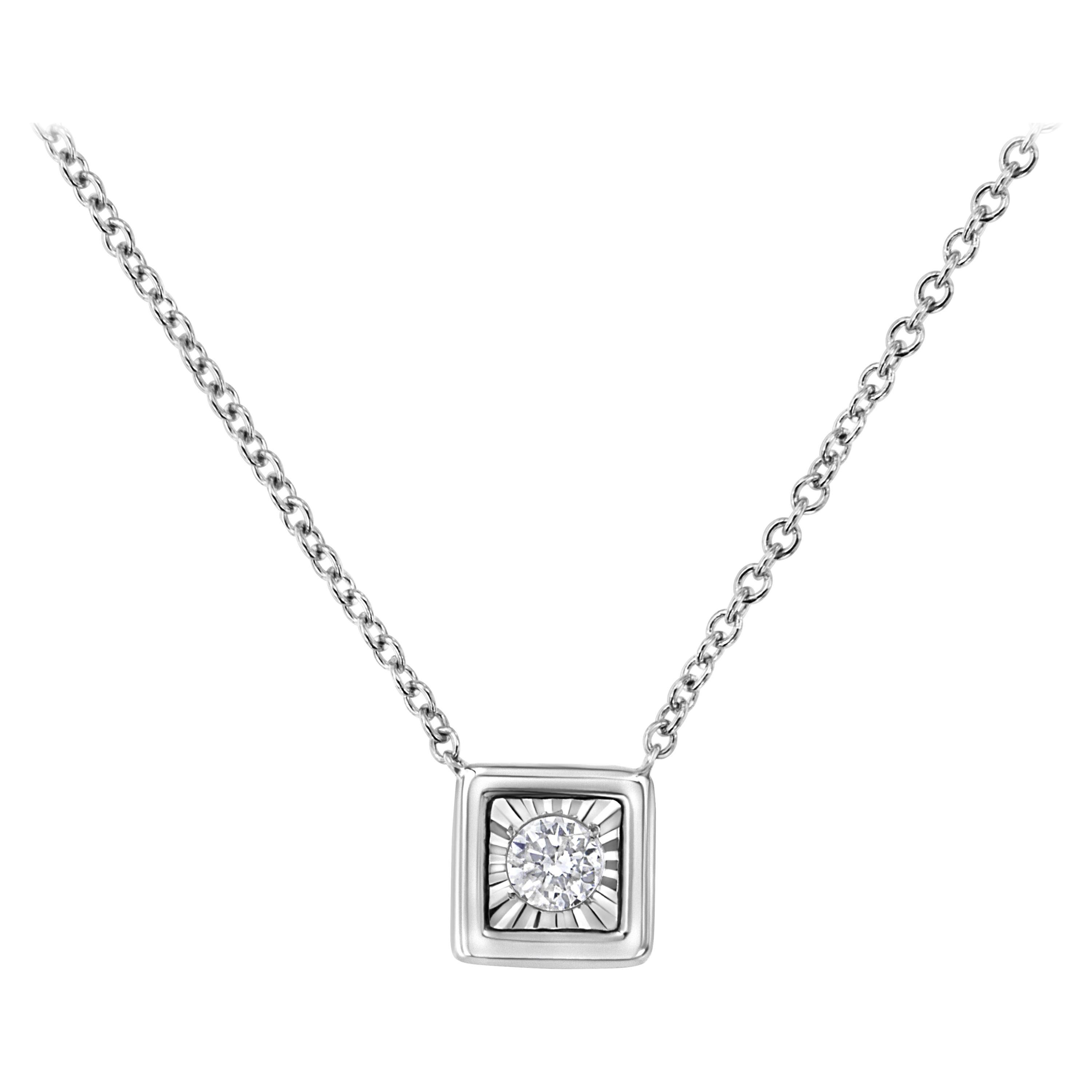 10K White Gold 1/10 Carat Diamond Quad Pendant Necklace For Sale