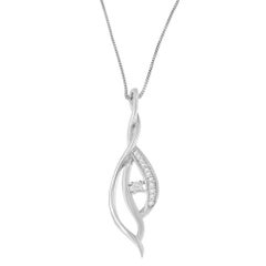 10K White Gold 1/10 Carat Leaf Shape Diamond Pendant Necklace