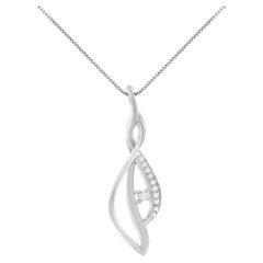 10k White Gold 1/10 Carat Leaf Shape Diamond Pendant Necklace