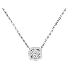 10K White Gold 1/10 Carat Miracle Round Diamond Cushion Shape Pendant Necklace
