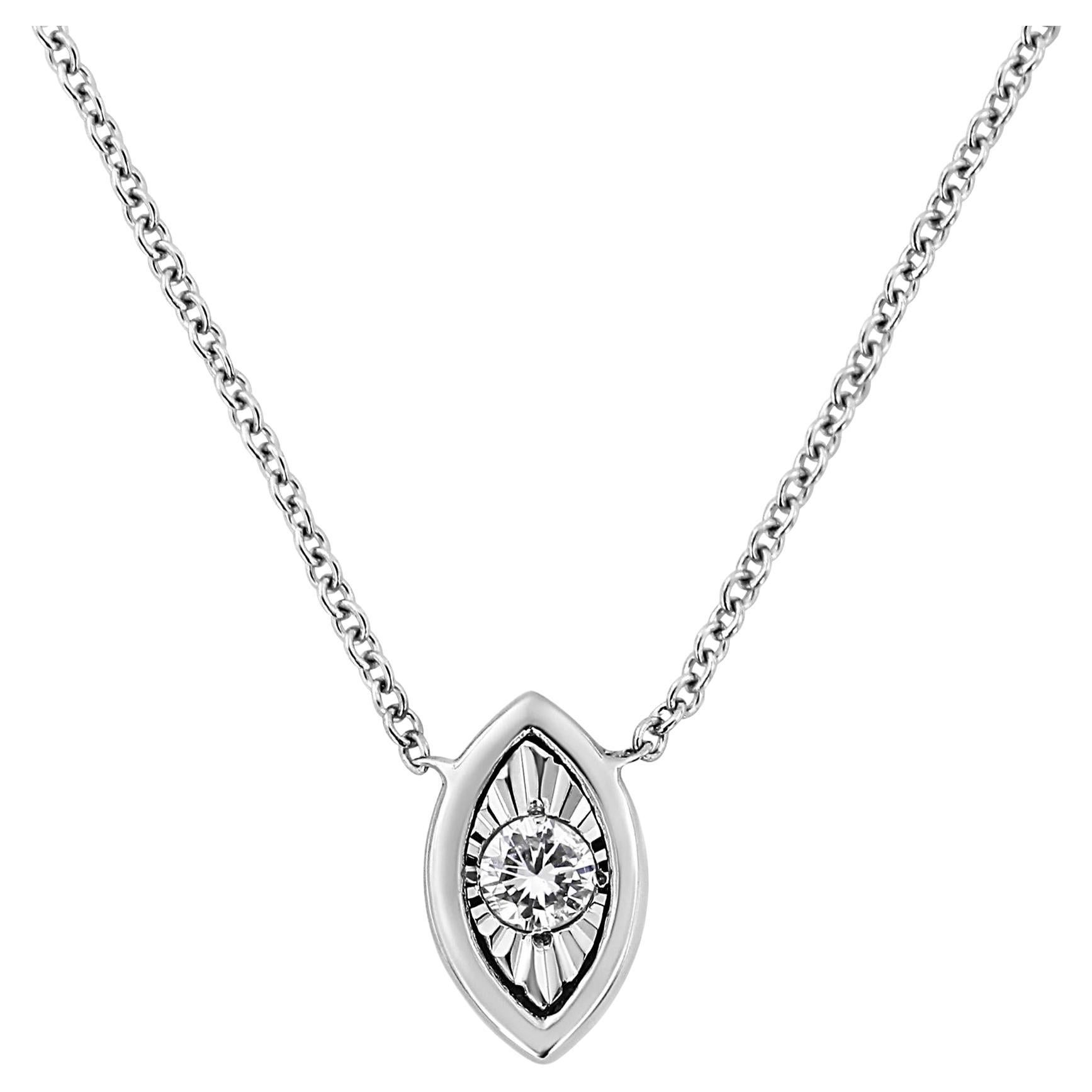 Collier pendentif marquise 18 pouces en or blanc 10 carats serti de diamants de 1/10 carat