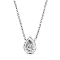 10K White Gold 1/10 Carat Miracle Set Diamond Pear 18" Pendant Necklace