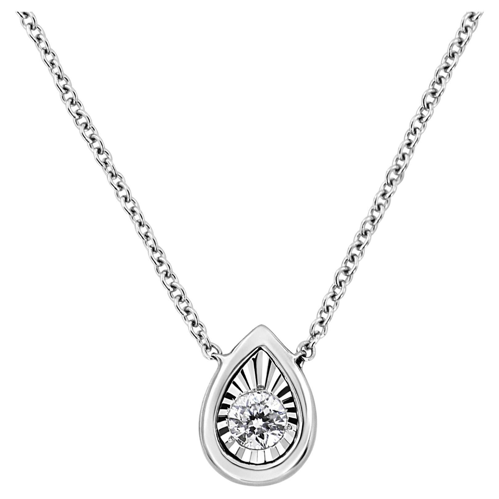 10K White Gold 1/10 Carat Miracle Set Diamond Pear 18" Pendant Necklace