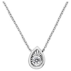 10K White Gold 1/10 Carat Miracle Set Diamond Pear 18" Pendant Necklace