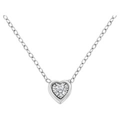 10K White Gold 1/10 Carat Miracle Set Round Diamond Heart 18" Pendant Necklace