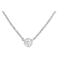 10k White Gold 1/10 Cttw Bezel Round-Cut Diamond Solitaire Pendant Necklace