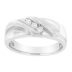10K White Gold 1/10 Cttw Diamond Men's 3-Stone Channel Set Diamond Wedding Ring