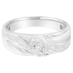 10K White Gold 1/10 Cttw Diamond Men's 3-Stone Channel Set Diamond Wedding Ring