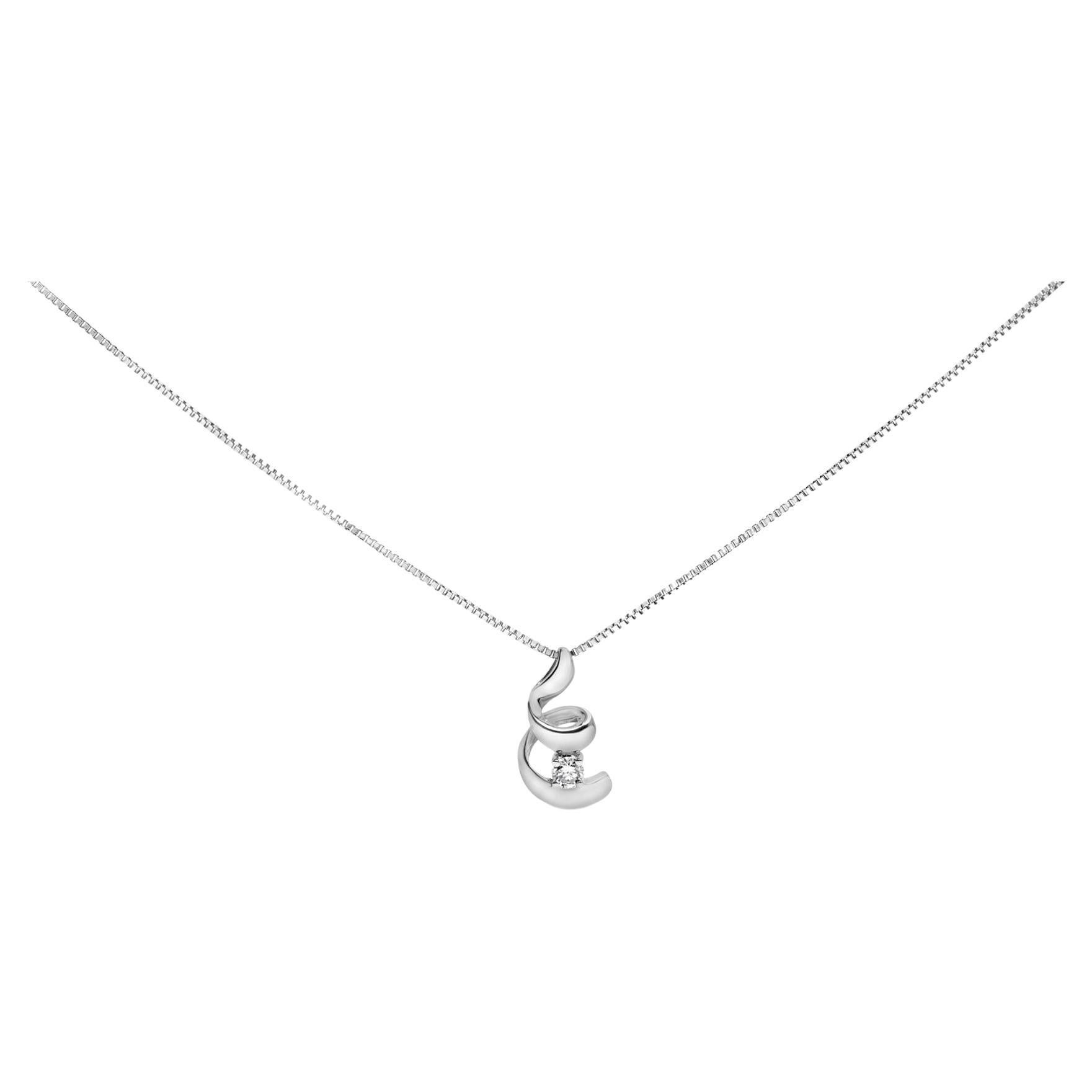 10K White Gold 1/10 Cttw Diamond Solitaire Spiral 18" Pendant Necklace