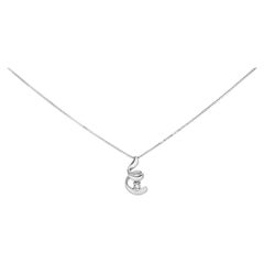 10K White Gold 1/10 Cttw Diamond Solitaire Spiral 18" Pendant Necklace