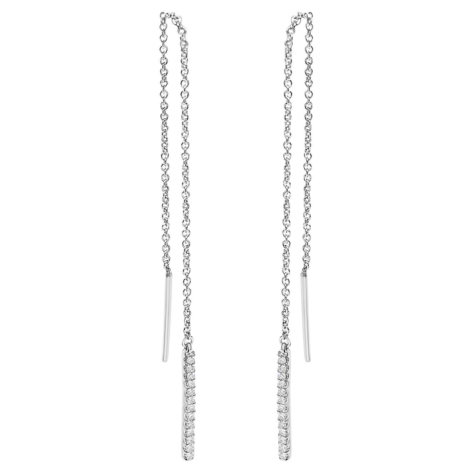 10K White Gold 1/10 Cttw Diamond Threader Earrings For Sale