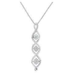 10K White Gold 1/2 Carat 3 Stone Diamond Drop Twisted Pendant Necklace