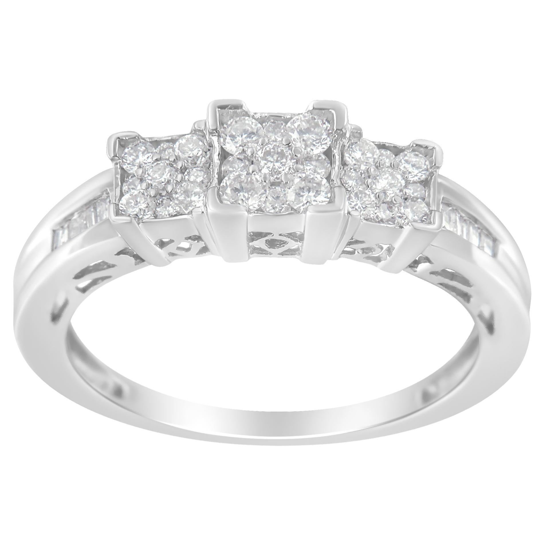 10k White Gold 1/2 Carat 3 Stone Style Diamond Band Ring