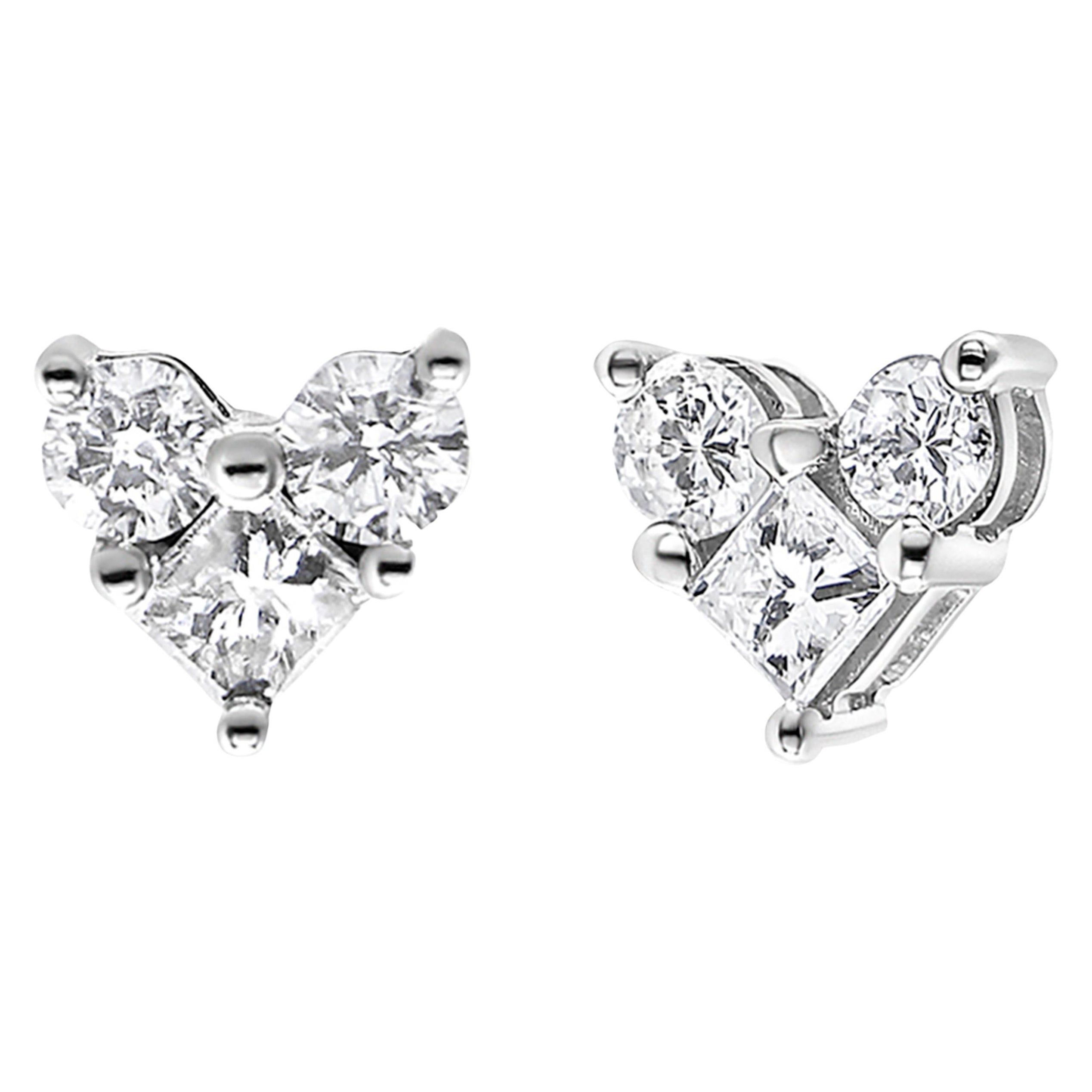 10K Weißgold 1/2 Karat Diamant 3 Stein Trio Herz Ohrstecker im Angebot