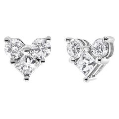10K Weißgold 1/2 Karat Diamant 3 Stein Trio Herz Ohrstecker