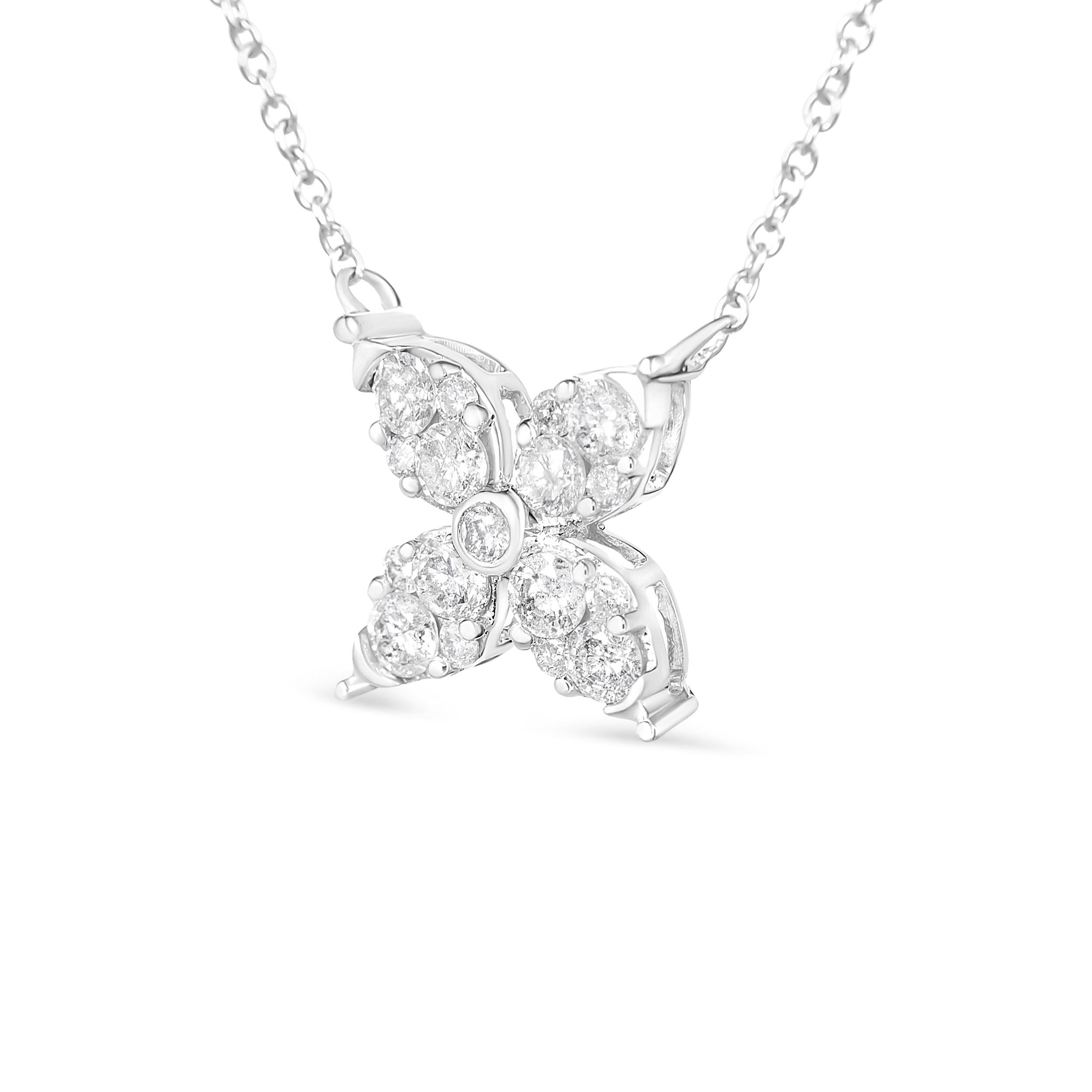 Unveil the allure of luck and elegance with this exquisite pendant necklace. Crafted in 10K white gold, it showcases a marquise-shaped 4-leaf clover, a symbol of fortune and grace. Adorned with 17 brilliant round diamonds, this piece radiates a
