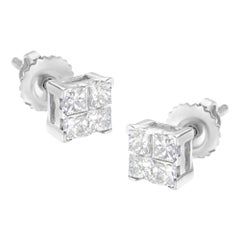 Quadratische Ohrstecker aus 10 Karat Weißgold mit 1/2 Karat Diamanten und 4 Steinen